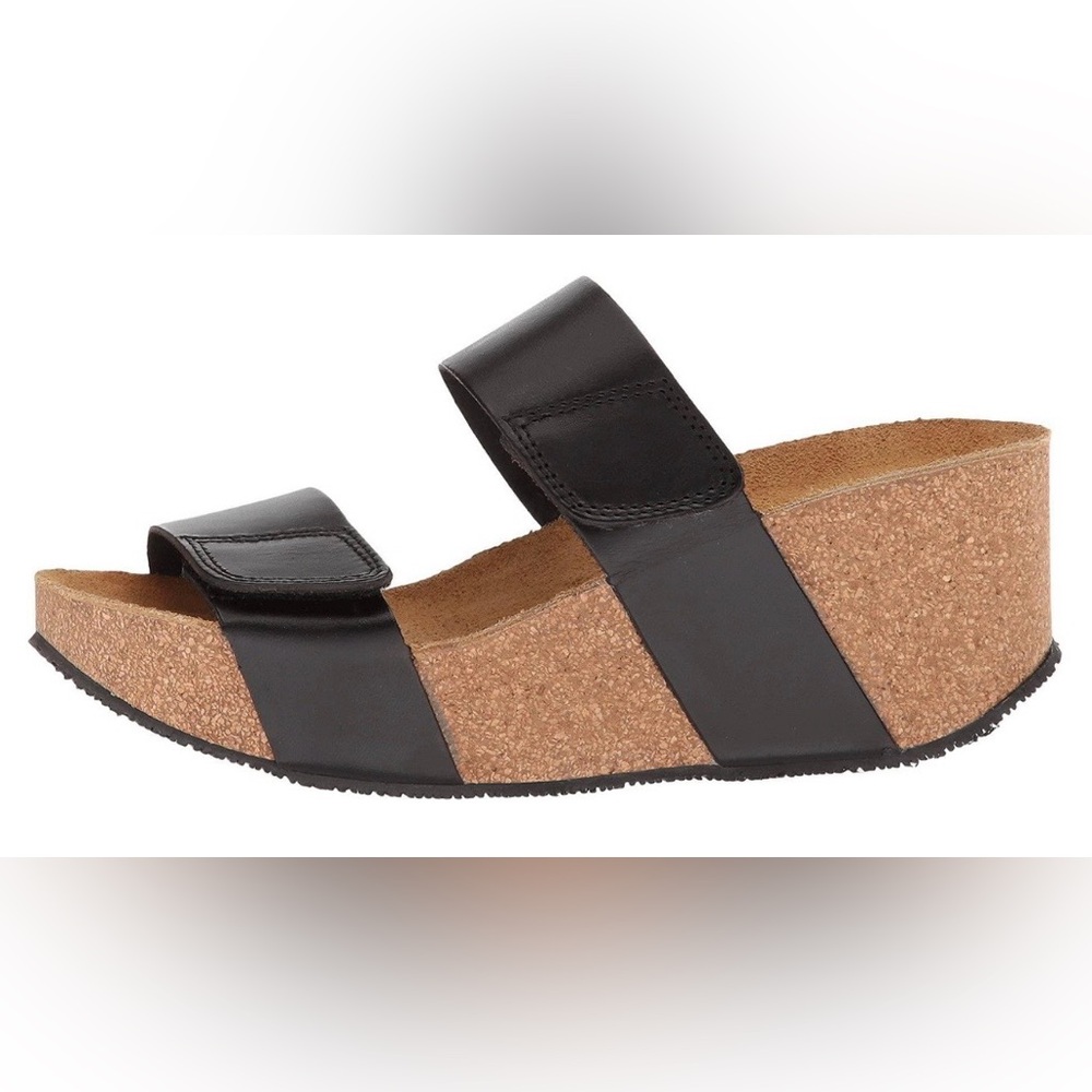 Eric Michael Black Leather Cork Wedge Sandals | Made in Portugal EU 39/ US 8-8.5 - Picture 5 of 8